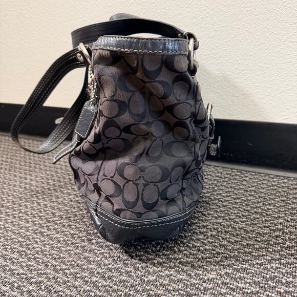 Coach Logo Black Shoulder Bag Purse w/Signature Leather Silver Hardware 15”x11” - Picture 10 of 16